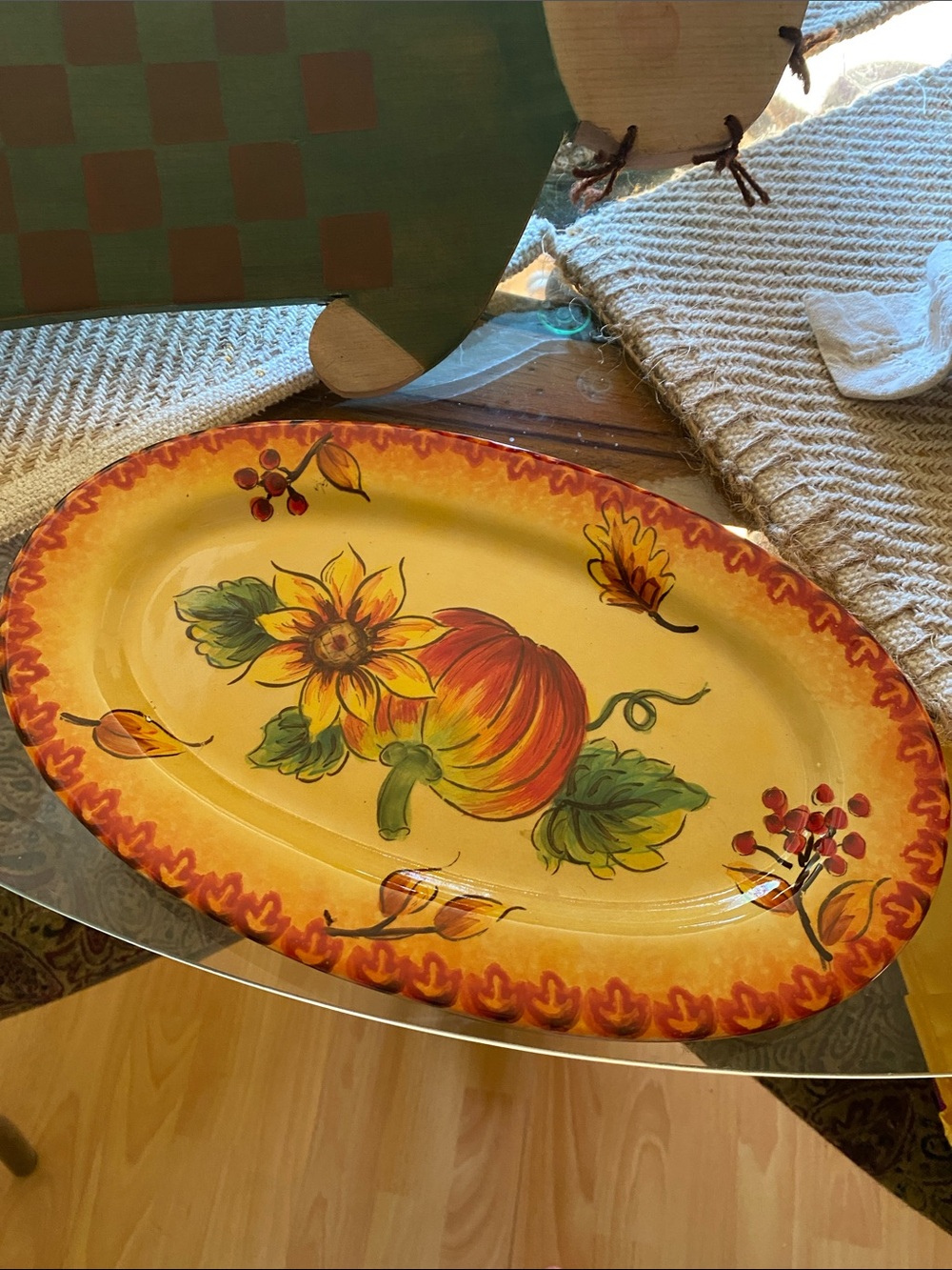 Sunflower Pumpkin small Oval Serving Platter - Yellow